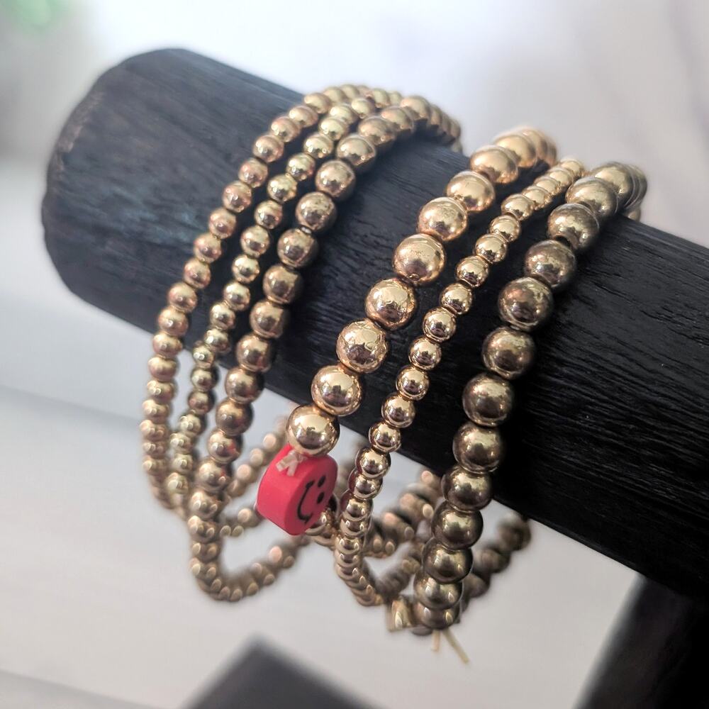 Bundle of 6 Bracelets - Gold Tone Stretch Bracelets - Fair Condition